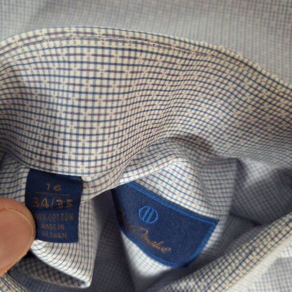 David Donahue Blue Micro Check Dress Shirt 16 34/35 - Picture 5 of 6